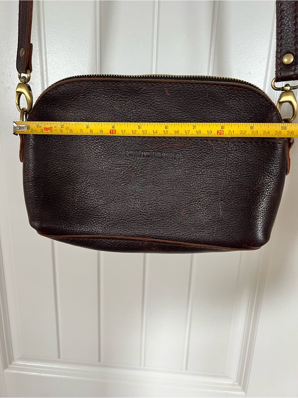 Portland Leather Dark Brown Crossbody Bag with Brass Hardware - Picture 2 of 8